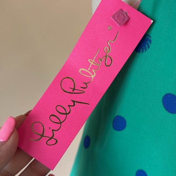 Lilly Pulitzer RORI halter top botanical green blue polka dots tie back neck M - Picture 12 of 16